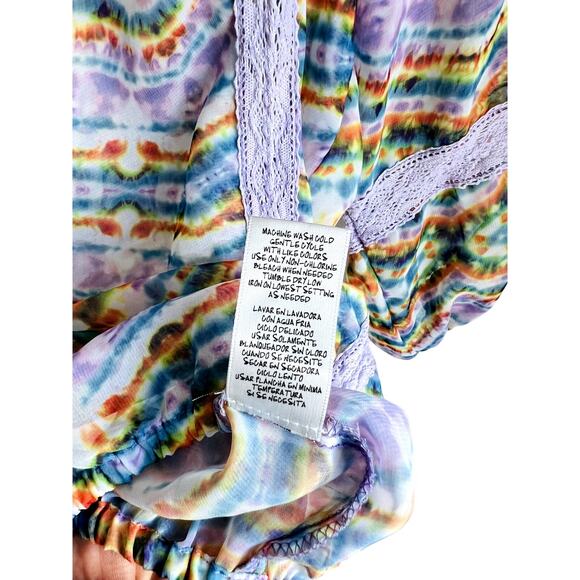 Groovy Off the Shoulder Peasant Top in Boho Tie Dye Hippie Print - Picture 4 of 5